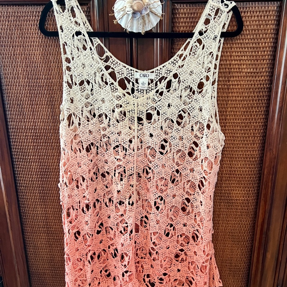 Cato Cream and Pink Crochet Tank Top